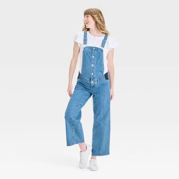 Isabel Maternity Wide Leg Denim Overalls NWT Size 10 - Picture 3 of 7